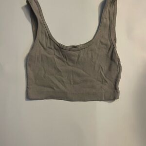 beige Ribbed Crop Top